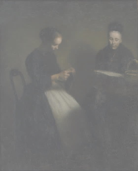 hハマスホイ＿夜の室内　画家の母と妻1891.jpg